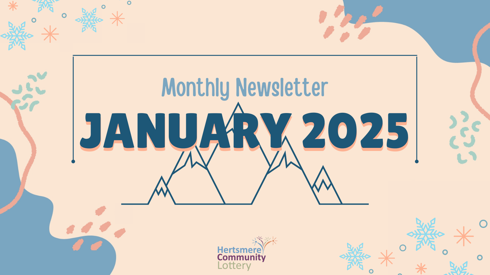 Monthly Newsletter January 2025 on a cream background with orange, blue and green elements.